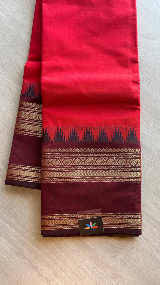 Contrast Zari Woven Border Chettinad Cotton Saree - 24734