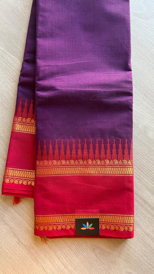 Contrast Zari Woven Border Chettinad Cotton Saree - 24737