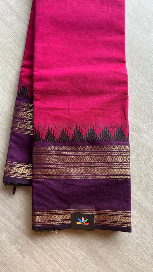 Contrast Zari Woven Border Chettinad Cotton Saree - 24740