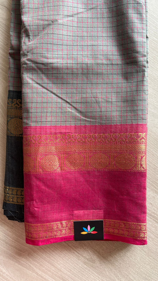 Traditional Small Checked Chettinad Cotton Saree - 25829
