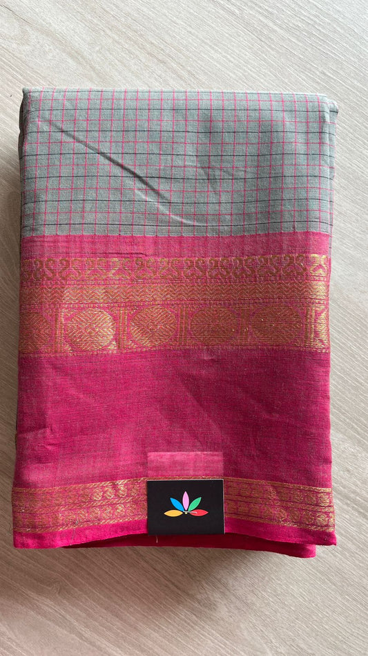 Traditional Small Checked Chettinad Cotton Saree - 25829