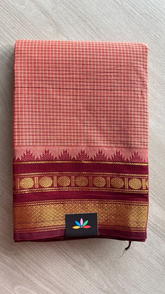 Traditional Small Checked Chettinad Cotton Saree - 25832