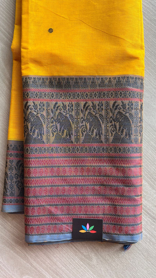 Chettinad Cotton Saree with Elephant Border -25840
