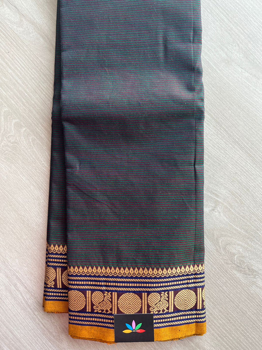 Striped Chettinad Cotton Saree with Thread Border (Without blouse) - 26888