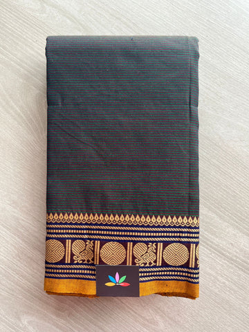 Striped Chettinad Cotton Saree with Thread Border (Without blouse) - 26888