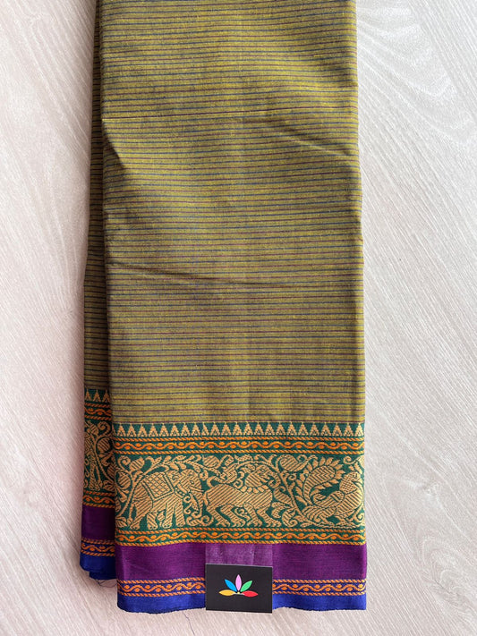 Striped Chettinad Cotton Saree with Thread Border (Without blouse) - 26917