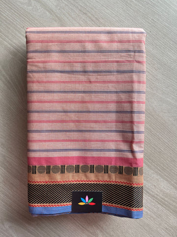 Striped Chettinad Cotton Saree with Thread Border (Without blouse) - 26890