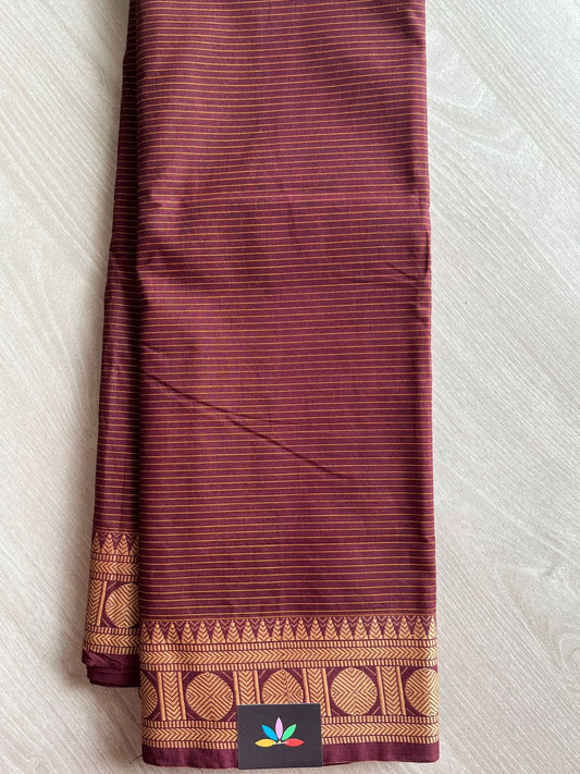 Striped Chettinad Cotton Saree with Thread Border (Without blouse)- 26889