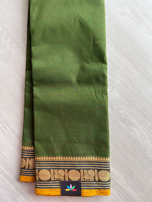 Striped Chettinad Cotton Saree with Thread Border (Without blouse)- 26891