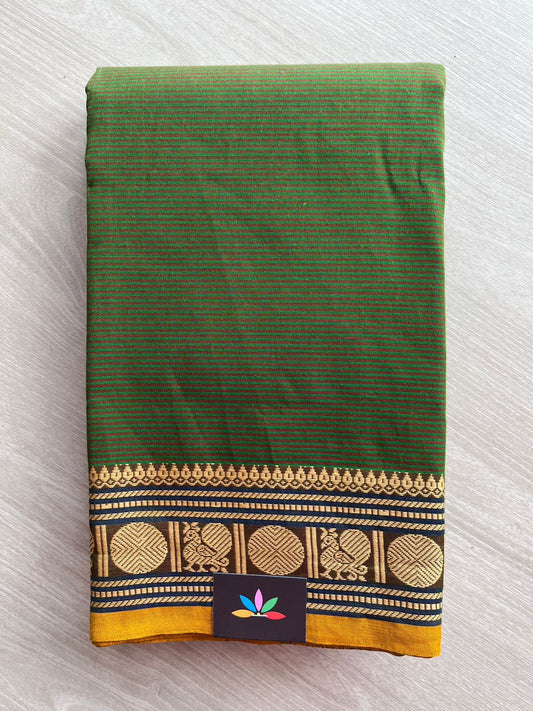 Striped Chettinad Cotton Saree with Thread Border (Without blouse)- 26891