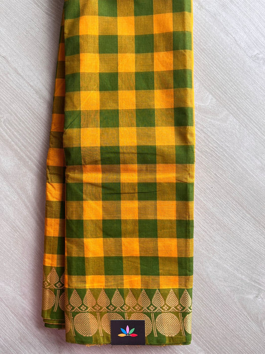Checked Chettinad Cotton Saree (Without blouse) - 26896