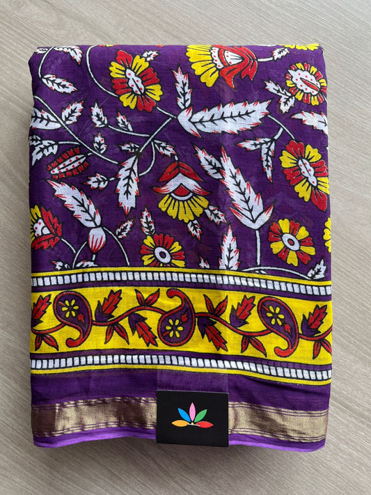 Purple Screen Printed Chanderi Cotton Saree - 30368