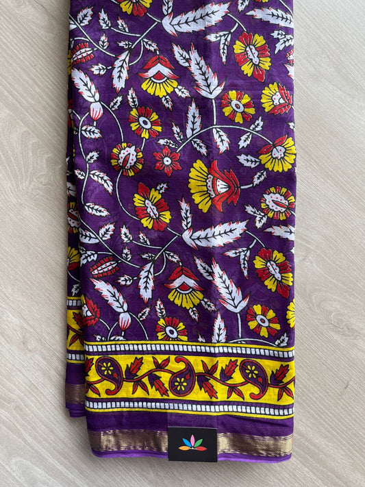 Purple Screen Printed Chanderi Cotton Saree - 30368