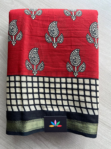 Screen Printed Chanderi Cotton Saree - 30372
