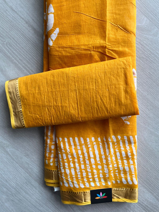 Amber Shade Screen Printed Chanderi Cotton Saree - 32430