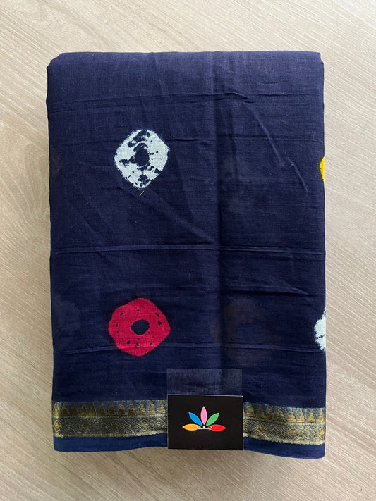 Midnight Blue Screen Printed Chanderi Cotton Saree - 32433