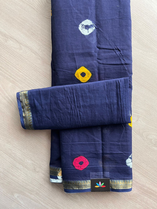 Midnight Blue Screen Printed Chanderi Cotton Saree - 32433