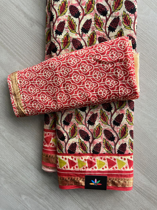 Screen Printed Chanderi Cotton Saree - 32447