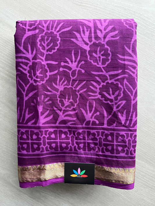 Bright Purple Screen Printed Chanderi Cotton Saree - 32448