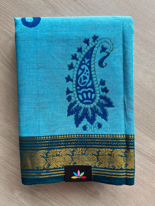Handblock Printed Chettinad Cotton Saree - 34332