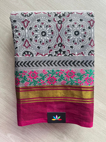 Handblock Printed Chettinad Cotton Saree - 34994