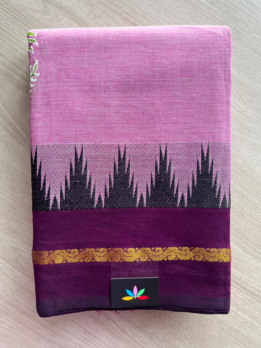 Dusty Mauve Handblock Printed Chettinad Cotton Saree - 34999