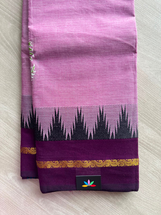 Dusty Mauve Handblock Printed Chettinad Cotton Saree - 34999