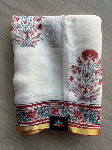 Hand Block Printed Pure Chiffon Silk Saree- 33326