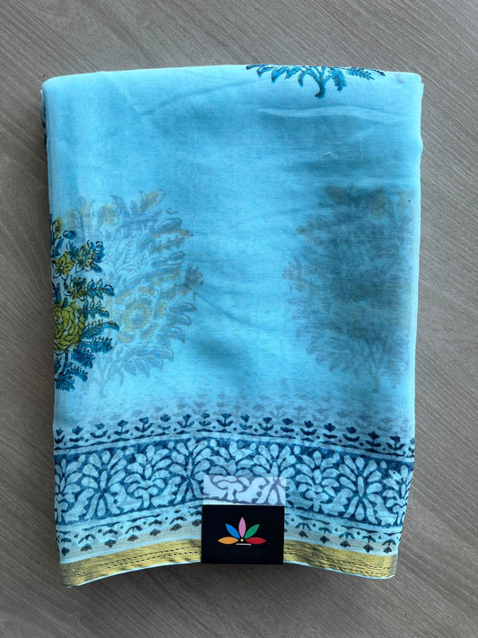 Handblock Printed Chiffon Saree - 32474