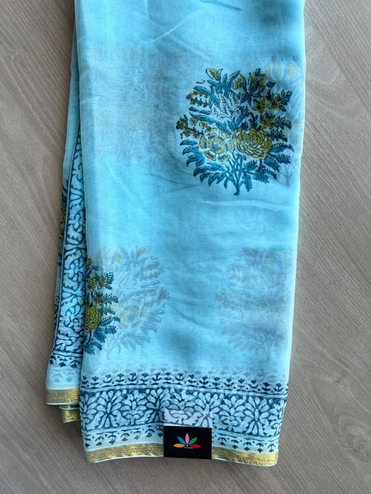 Handblock Printed Chiffon Saree - 32474