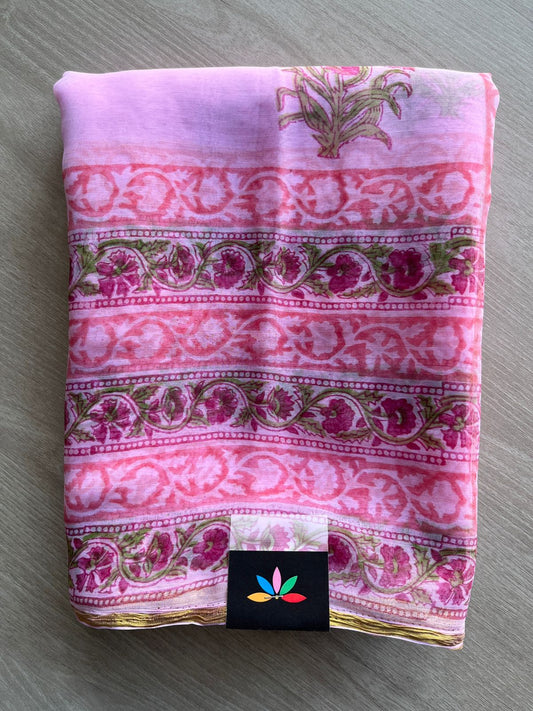 Handblock Printed Chiffon Saree - 32475
