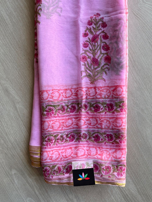 Handblock Printed Chiffon Saree - 32475