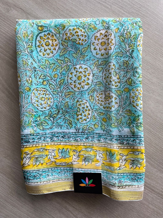 Handblock Printed Chiffon Saree - 32476