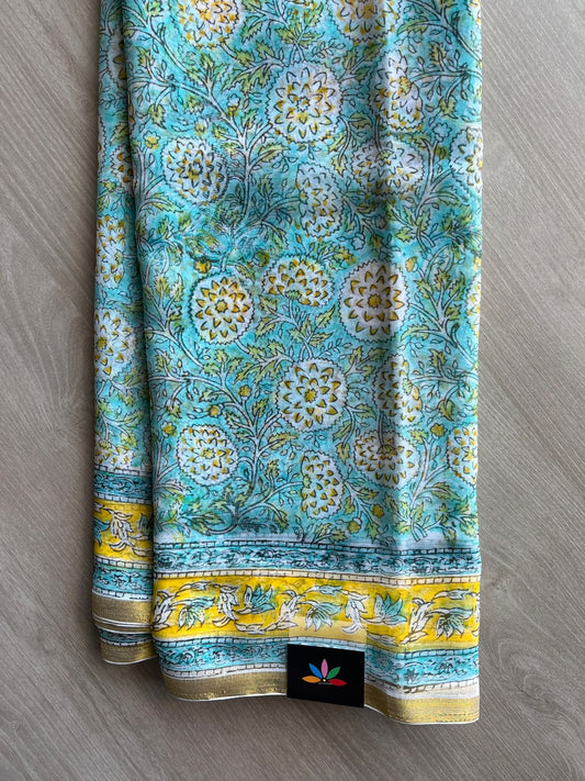 Handblock Printed Chiffon Saree - 32476