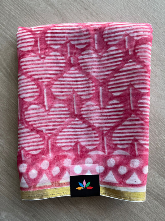 Handblock Printed Chiffon Saree - 32477