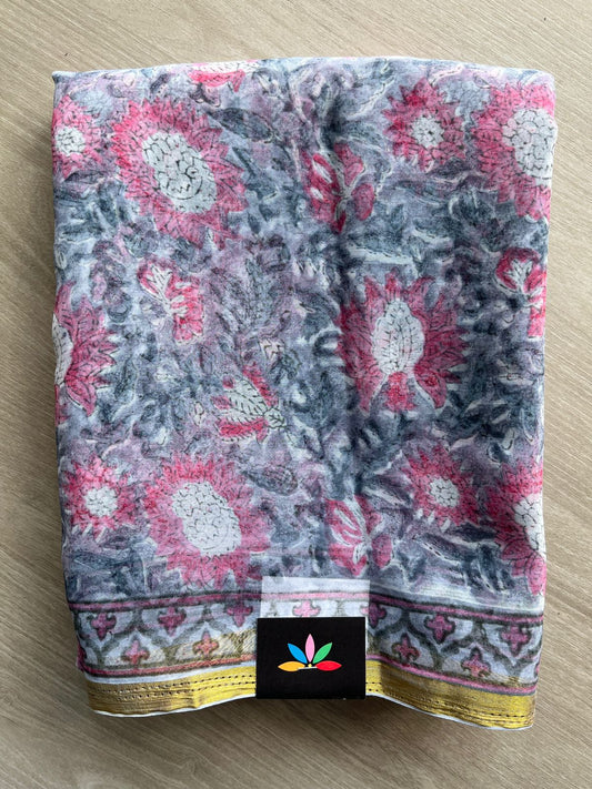 Handblock Printed Chiffon Saree - 32479