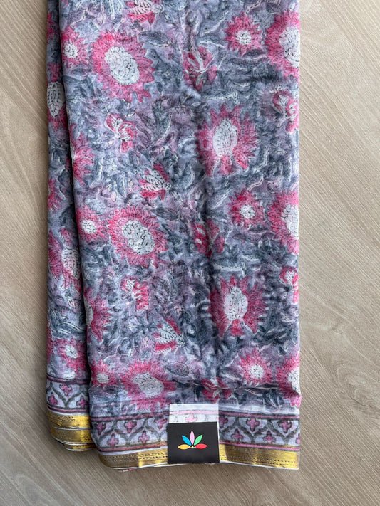 Handblock Printed Chiffon Saree - 32479