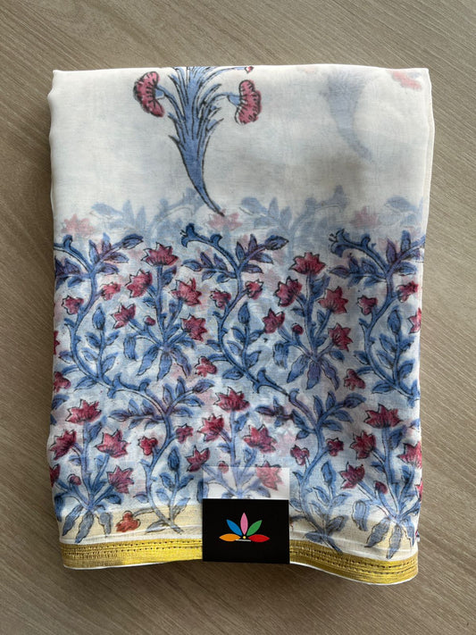 Handblock Printed Chiffon Saree - 32480