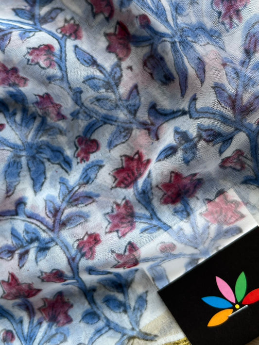 Handblock Printed Chiffon Saree - 32480