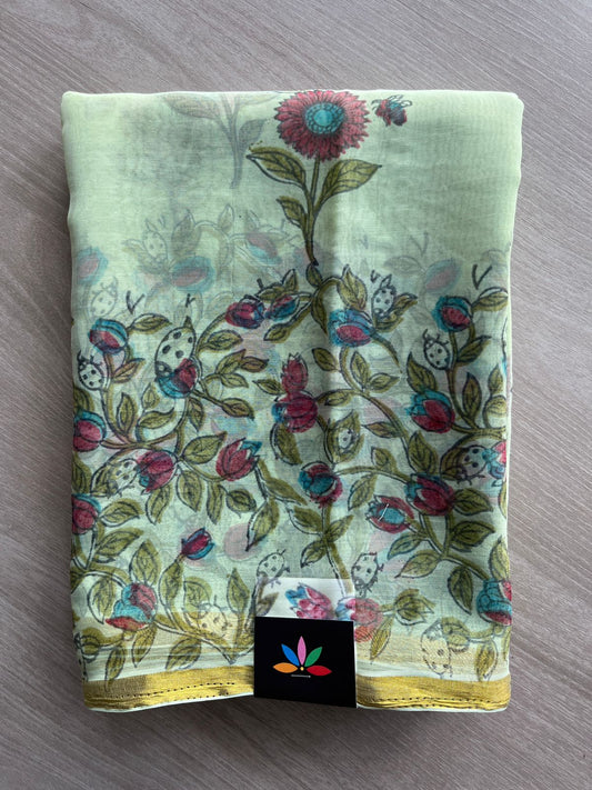 Handblock Printed Chiffon Saree - 32481
