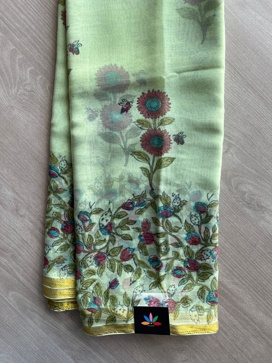 Handblock Printed Chiffon Saree - 32481
