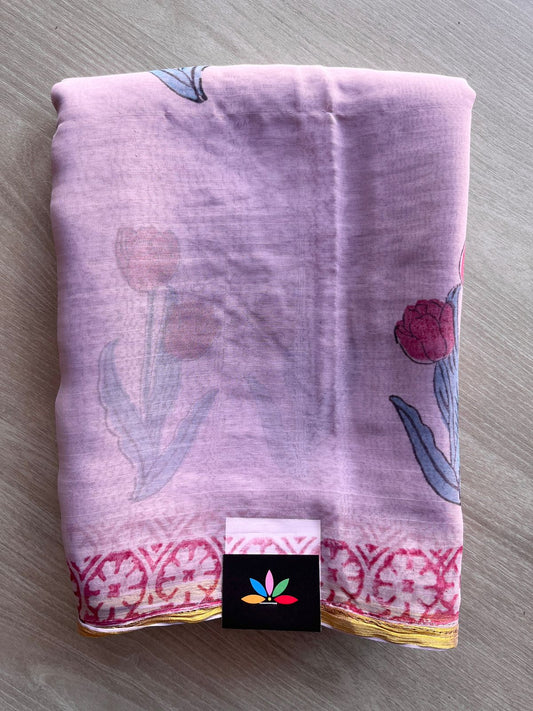 Handblock Printed Chiffon Saree - 32483