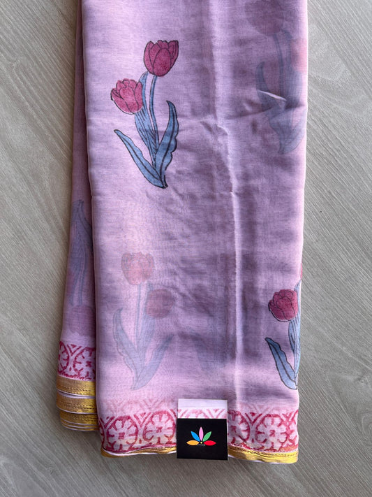 Handblock Printed Chiffon Saree - 32483