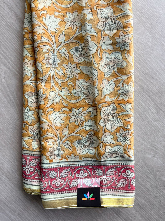 Handblock Printed Chiffon Saree - 32484