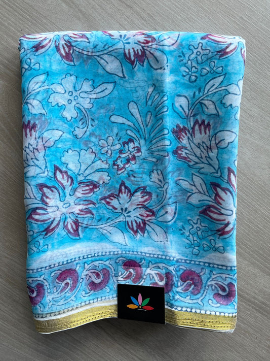 Handblock Printed Chiffon Saree - 32485