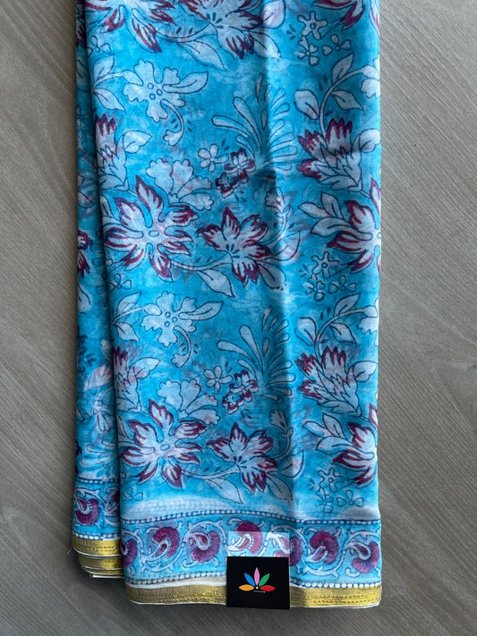 Handblock Printed Chiffon Saree - 32485