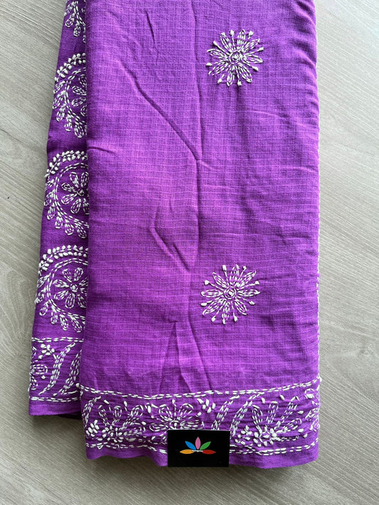 Hand Embroidered Soft Cotton Chikankari Saree -12577