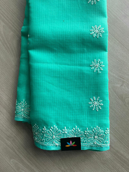 Hand embroidered Chikankari Kota Cotton Saree -13464