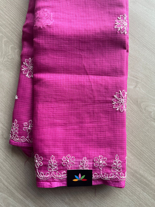 Hand embroidered Chikankari Kota Cotton Saree -13475