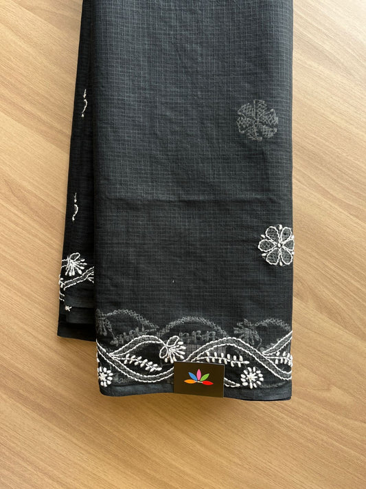 Hand Embroidered Chikankari Kota Cotton Saree -14093